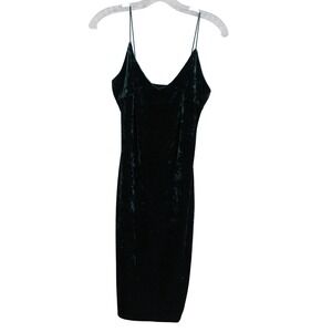 Revamped Emerald Green Crushed Velvet V-Neck Spaghetti Strap Midi Dress Large